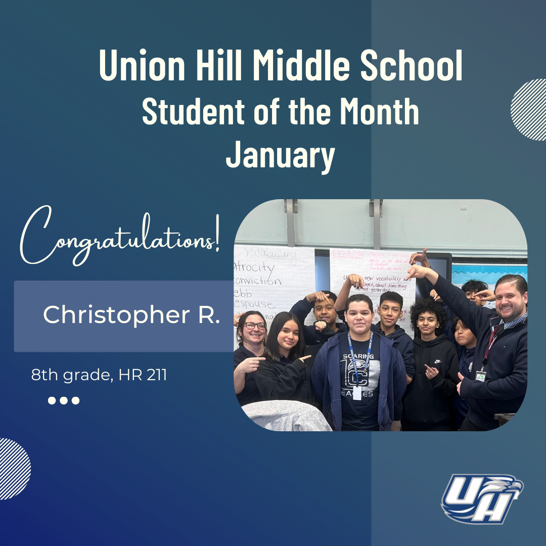Union Hill Middle School January 2024 Student of The Month