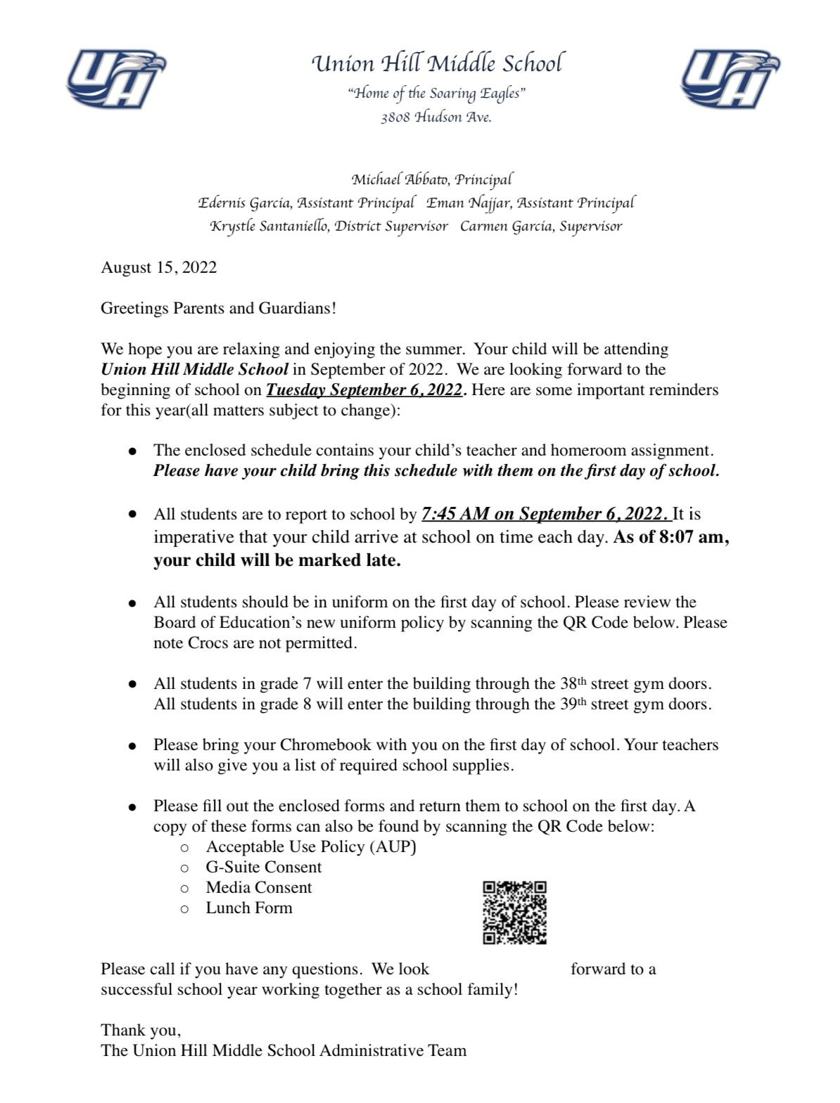 Important Information-Union Hill Middle School-English