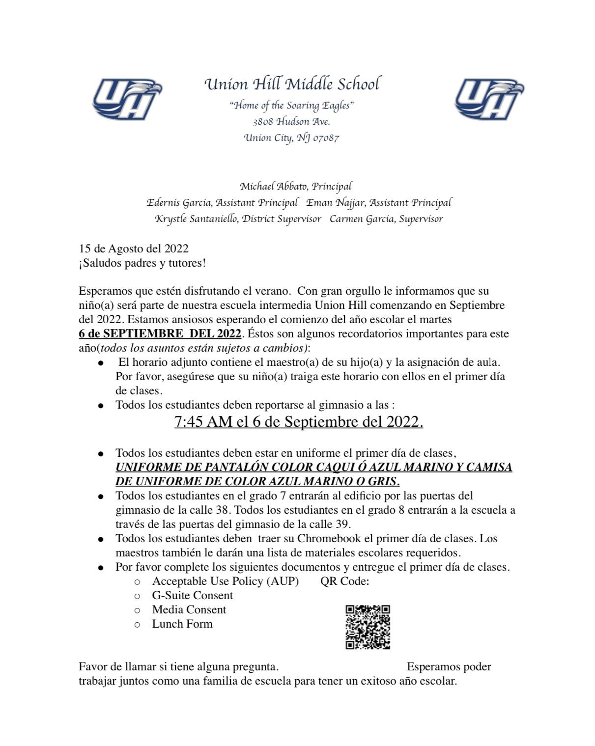 Important Information-Union Hill Middle School-Spanish