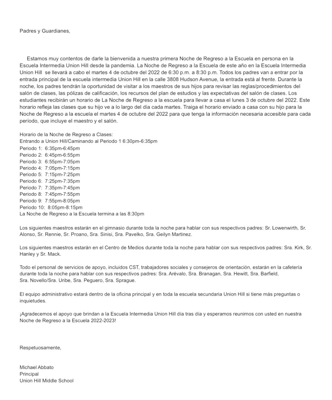 Back To School Informational Letter For Parents-Spanish